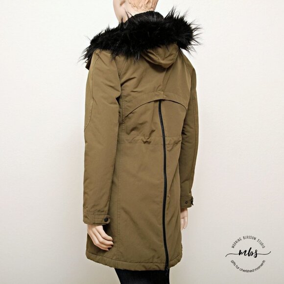 Zara Basic Olive Parka with Detachable Faux Fur Hoodie - Picture 9 of 12